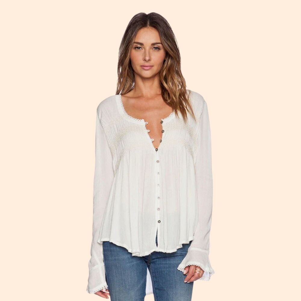 Free People Blue Bird Smocked Top